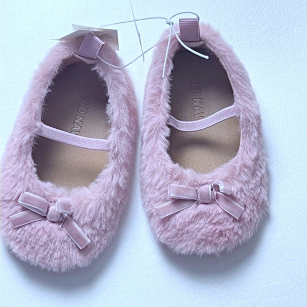 Old Navy Baby Girl Pink Plush Mary Jane Shoes Sz 6-12 M
